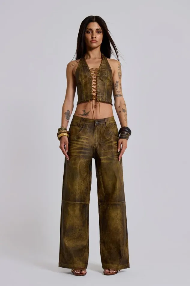 Jaded London CoOrds Women Vaca Faux Leather Colossus Trousers Green