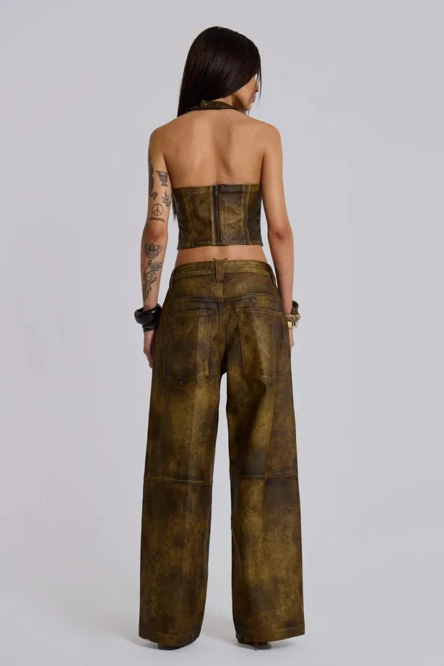 Jaded London CoOrds Women Vaca Faux Leather Colossus Trousers Green