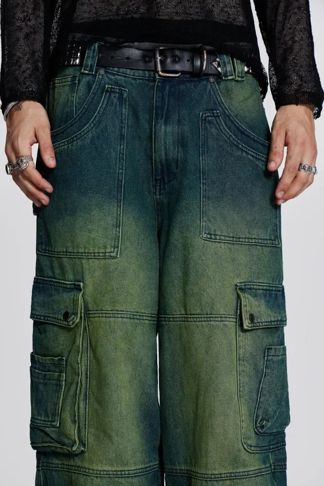 Jaded London Colossus Jeans Men Sandblast Monster Cargo Jeans Blue