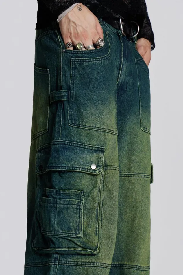 Jaded London Colossus Jeans Men Sandblast Monster Cargo Jeans Blue