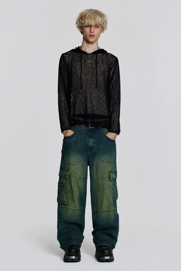 Jaded London Colossus Jeans Men Sandblast Monster Cargo Jeans Blue