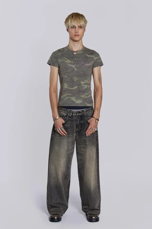 Jaded London Colossus Jeans Men Stud Colossus Jeans Black