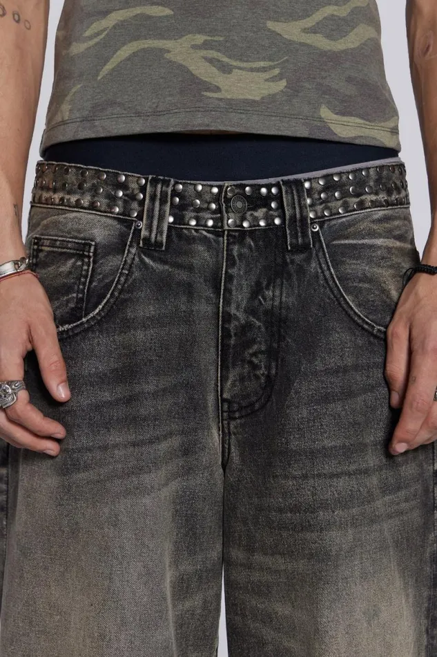 Jaded London Colossus Jeans Men Stud Colossus Jeans Black