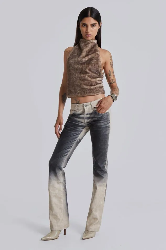 Jaded London Crop Tops Women Faux Fur Zene Backless Top Brown