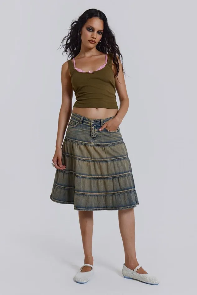 Jaded London Denim Skirts Women Kutki Denim Midi Skirt Blue