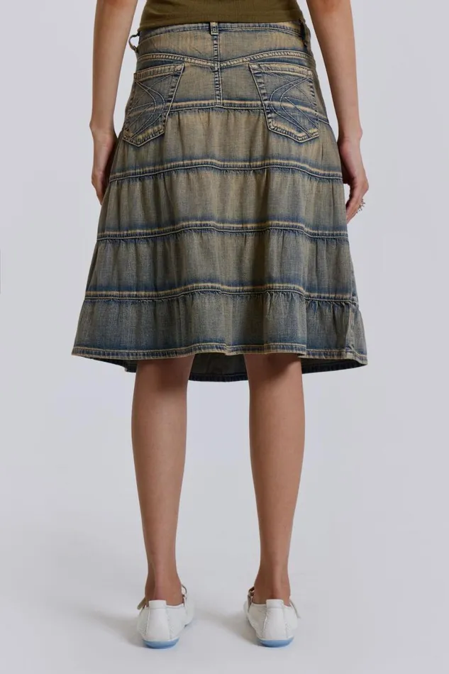 Jaded London Denim Skirts Women Kutki Denim Midi Skirt Blue