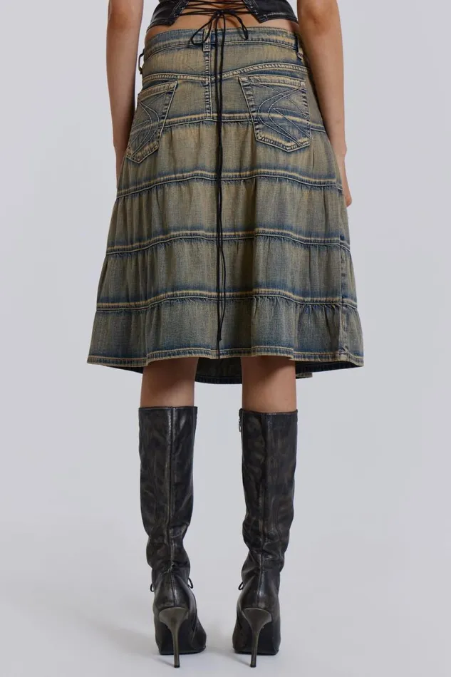 Jaded London Denim Skirts Women Kutki Denim Midi Skirt Blue