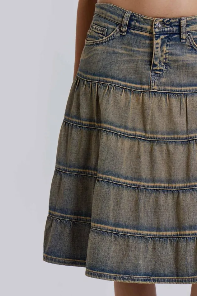 Jaded London Denim Skirts Women Kutki Denim Midi Skirt Blue