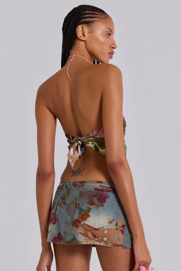 Jaded London Denim Skirts Women Lucid Burnout Denim Floral Micro Mini Skirt Floral