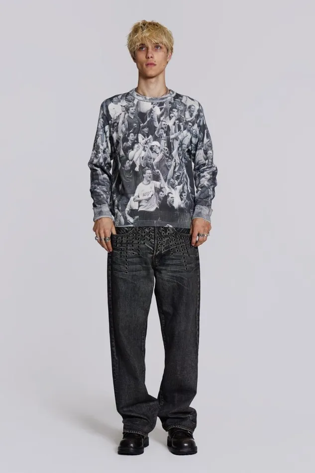 Jaded London Hoodies and Sweatshirts Men Crowd Print Jumper Black