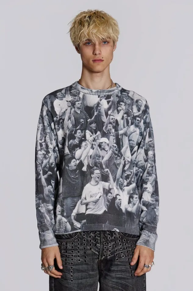Jaded London Hoodies and Sweatshirts Men Crowd Print Jumper Black