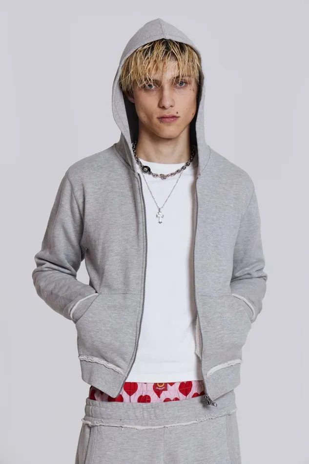 Jaded London Hoodies and Sweatshirts Men Grey Marl Mini Monster Hoodie Grey