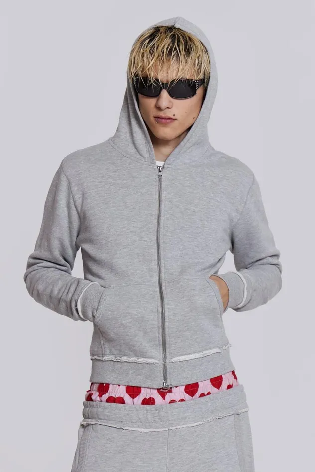 Jaded London Hoodies and Sweatshirts Men Grey Marl Mini Monster Hoodie Grey
