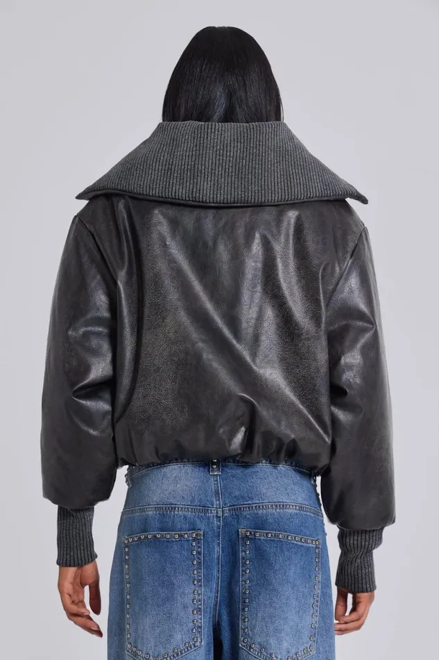 Jaded London Jackets Women Alloy Vegan Leather Bomber Jacket Black