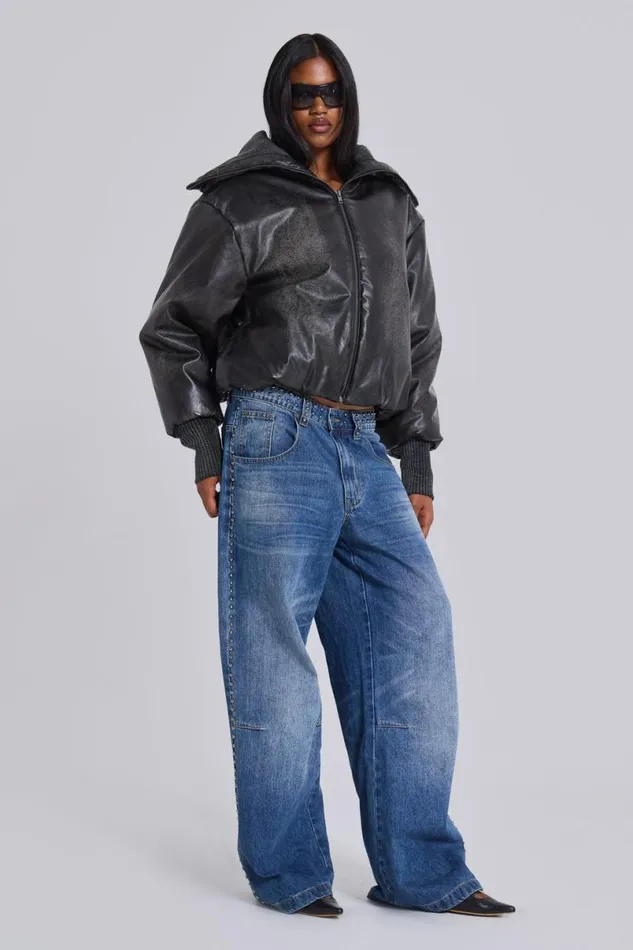 Jaded London Jackets Women Alloy Vegan Leather Bomber Jacket Black