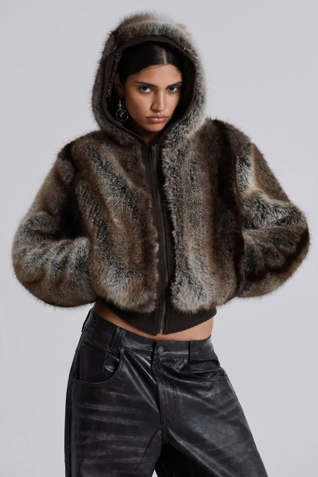 Jaded London Jackets WomenUnisex Bear Faux Fur Hooded Jacket Brown