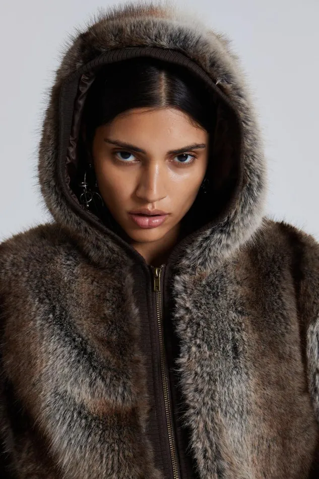 Jaded London Jackets WomenUnisex Bear Faux Fur Hooded Jacket Brown