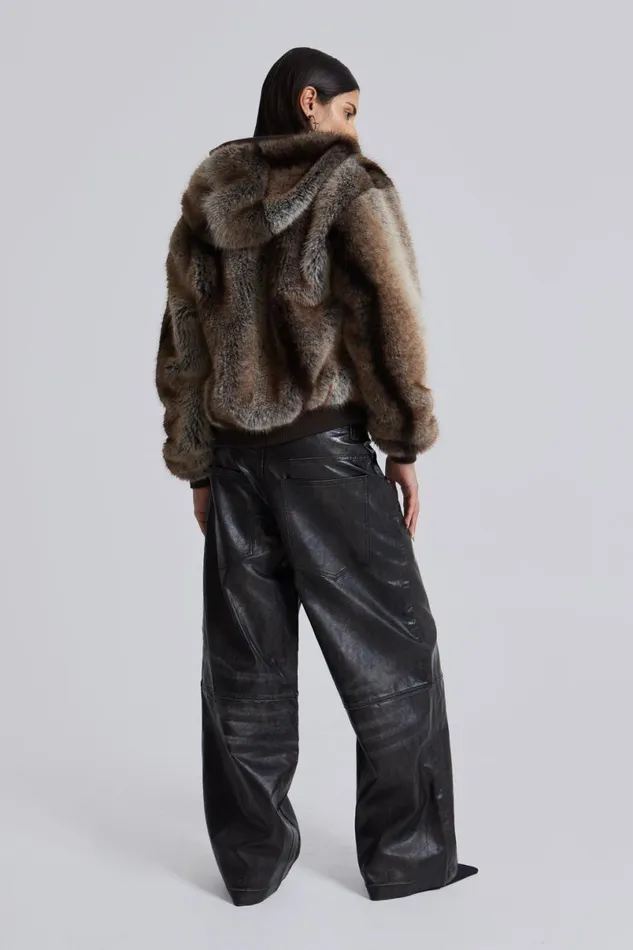 Jaded London Jackets WomenUnisex Bear Faux Fur Hooded Jacket Brown