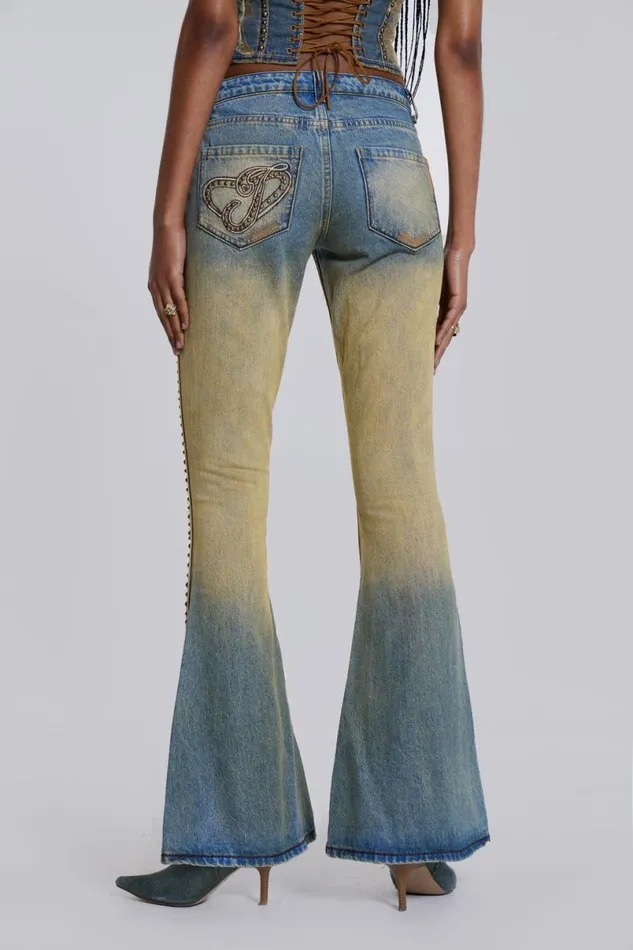 Jaded London Jeans Women Demure Studded Flared Jeans Blue