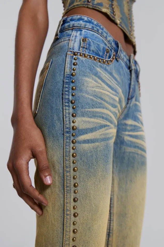 Jaded London Jeans Women Demure Studded Flared Jeans Blue