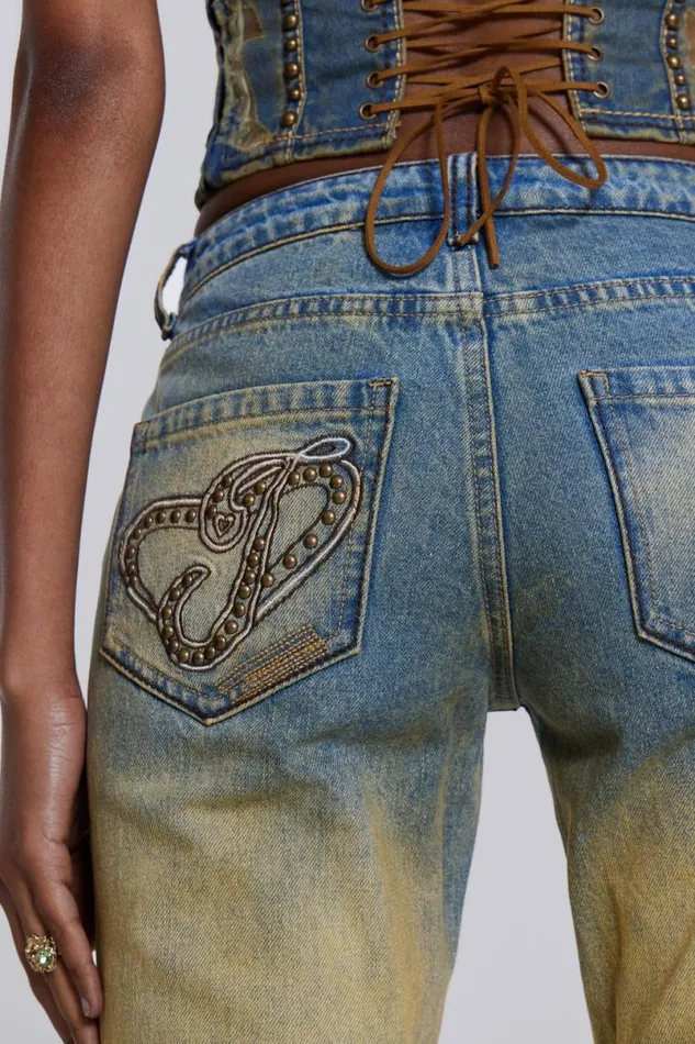 Jaded London Jeans Women Demure Studded Flared Jeans Blue