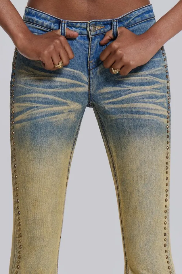 Jaded London Jeans Women Demure Studded Flared Jeans Blue