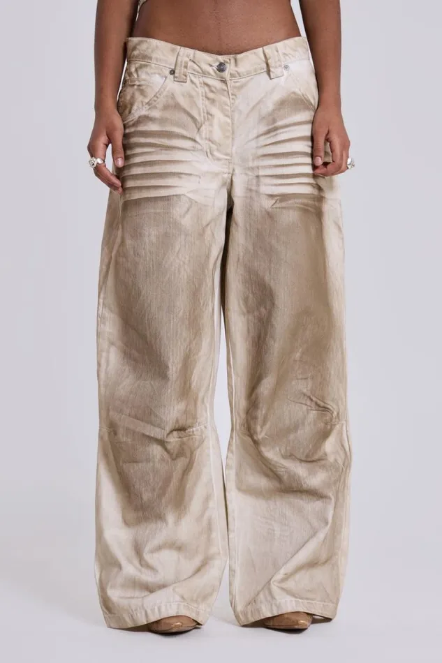Jaded London Jeans Women Sand Oil Wash Colossus Jeans Beige