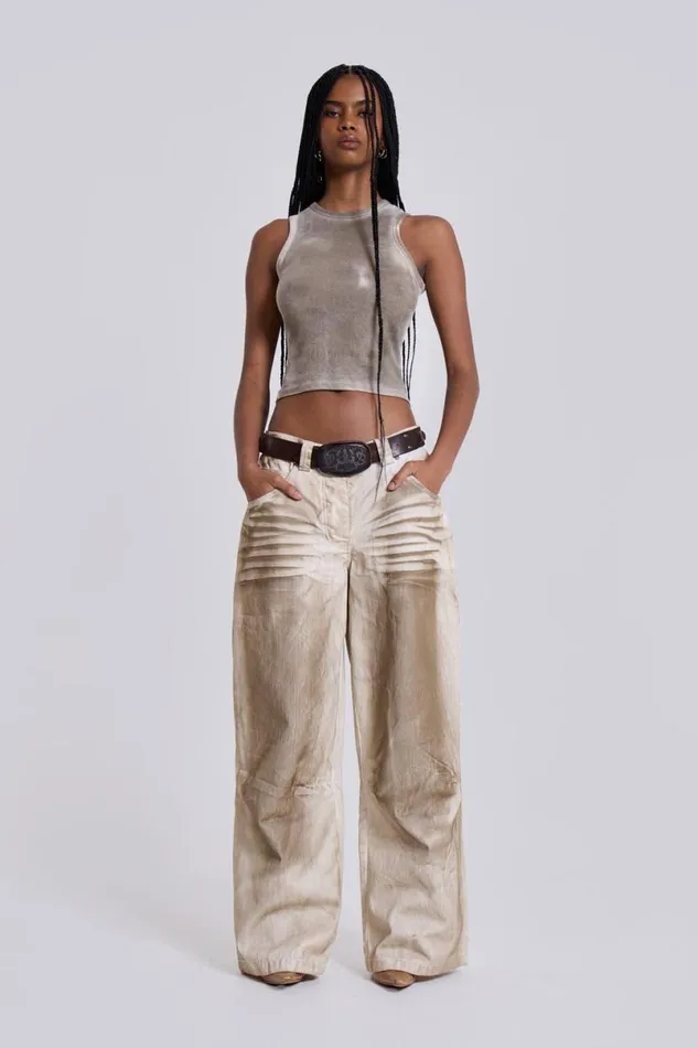 Jaded London Jeans Women Sand Oil Wash Colossus Jeans Beige