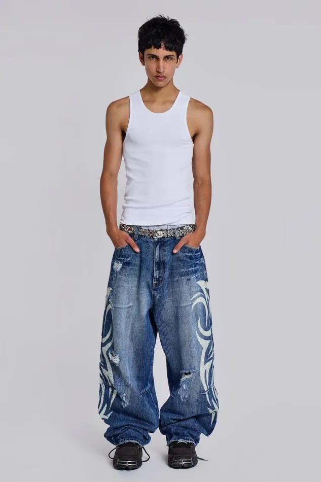 Jaded London Jeans WomenUnisex Light Wash Blade XL Colossus Jeans Blue