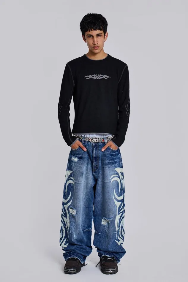 Jaded London Jeans WomenUnisex Light Wash Blade XL Colossus Jeans Blue