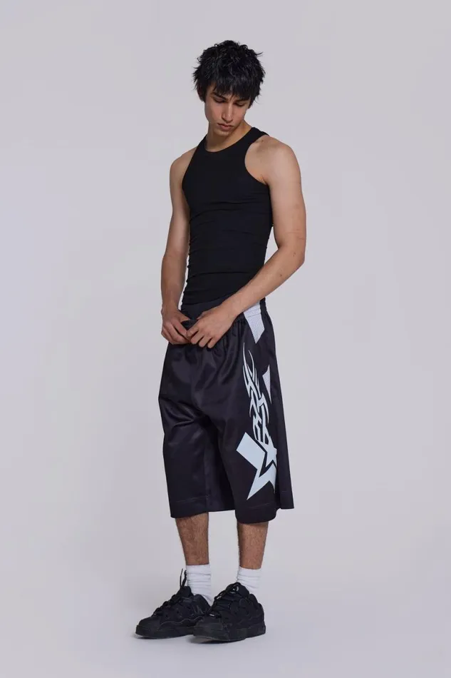 Jaded London Jorts and Shorts Men Asteroid Shorts Black