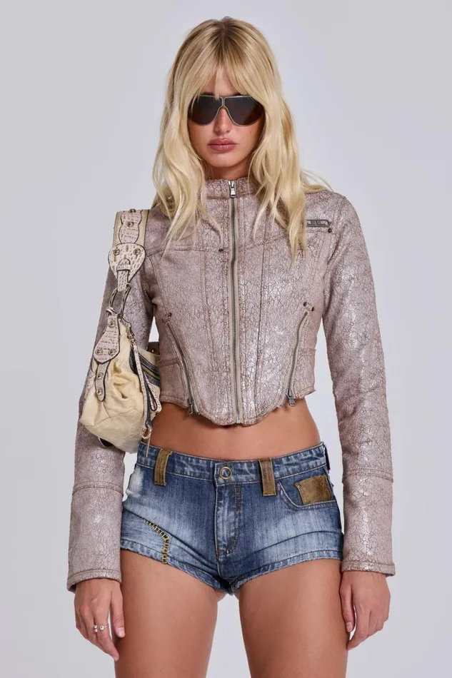 Jaded London Jorts Women Buck Denim Micro Shorts With Cow Detail Blue