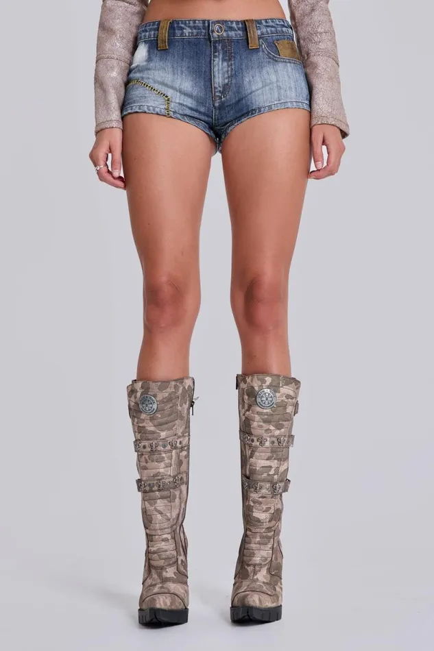 Jaded London Jorts Women Buck Denim Micro Shorts With Cow Detail Blue