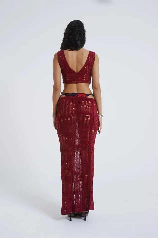 Jaded London Knitwear Women Odette Laddered Wrap Knit Top Red
