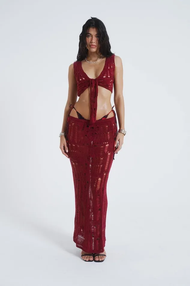 Jaded London Knitwear Women Odette Laddered Wrap Knit Top Red