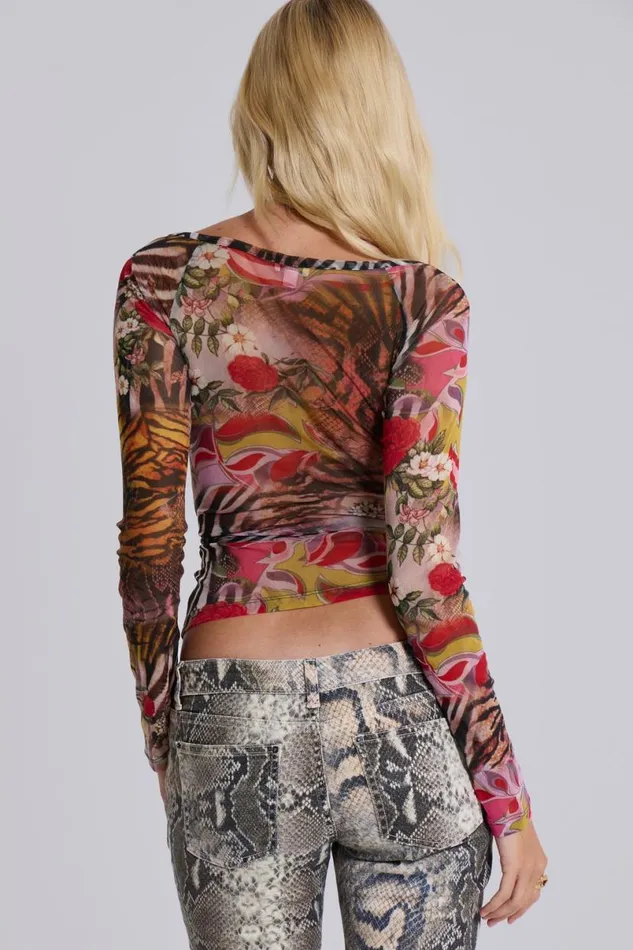 Jaded London Long Sleeve Tops Women Ascari Vintage Mesh Wrap Top Multi