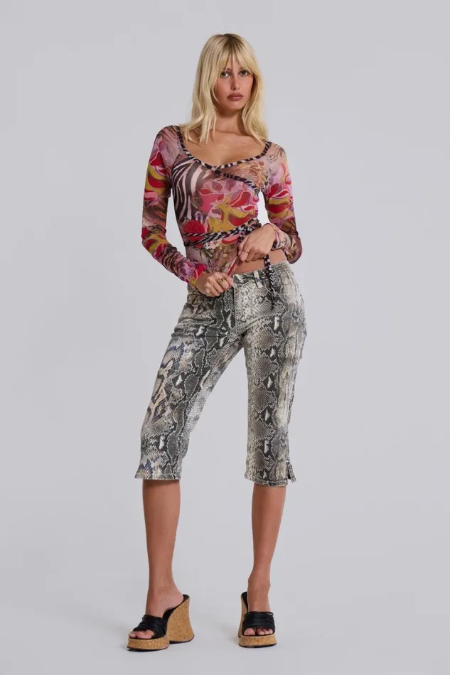 Jaded London Long Sleeve Tops Women Ascari Vintage Mesh Wrap Top Multi
