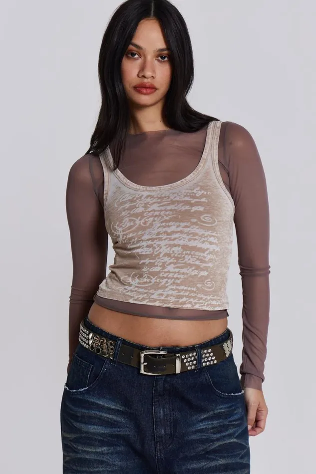 Jaded London Long Sleeve Tops Women Lia Top In Taupe Taupe
