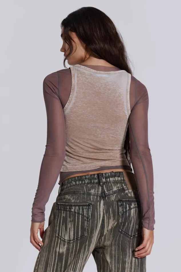Jaded London Long Sleeve Tops Women Lia Top In Taupe Taupe