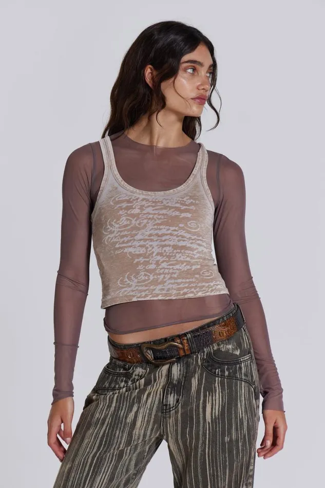 Jaded London Long Sleeve Tops Women Lia Top In Taupe Taupe