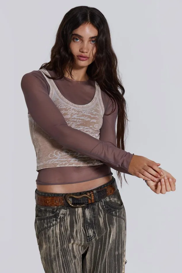 Jaded London Long Sleeve Tops Women Lia Top In Taupe Taupe