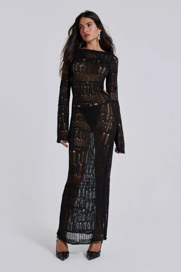Jaded London Maxi Dresses Women Black Metallic Umbra Maxi Dress Black