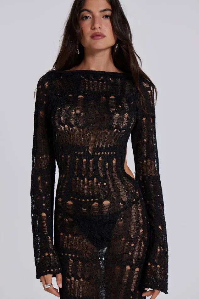 Jaded London Maxi Dresses Women Black Metallic Umbra Maxi Dress Black