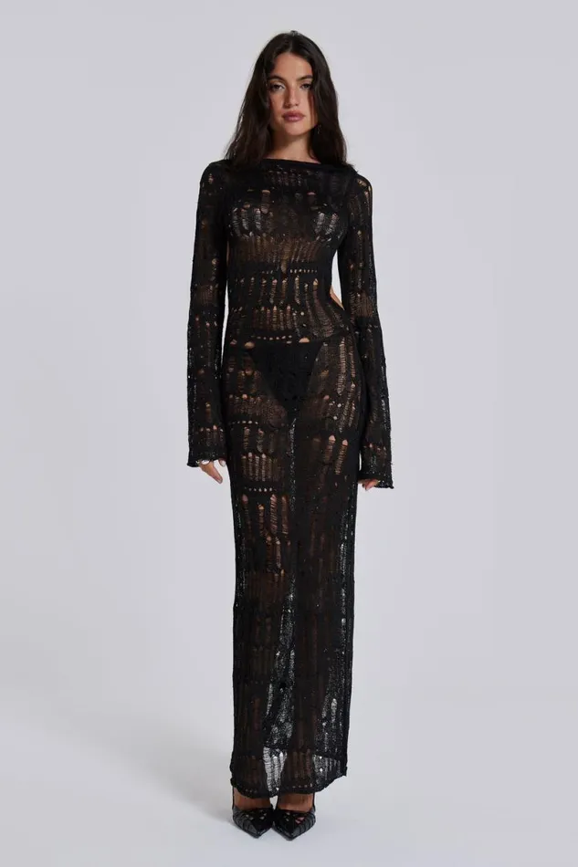 Jaded London Maxi Dresses Women Black Metallic Umbra Maxi Dress Black