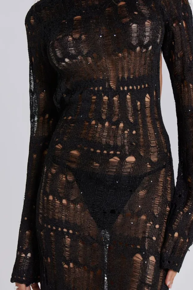 Jaded London Maxi Dresses Women Black Metallic Umbra Maxi Dress Black