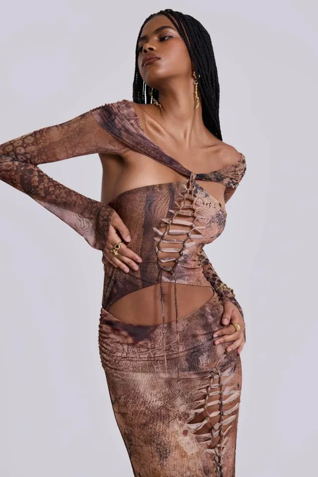 Jaded London Maxi Dresses Women Dahna Macrame Mesh Maxi Dress Multi