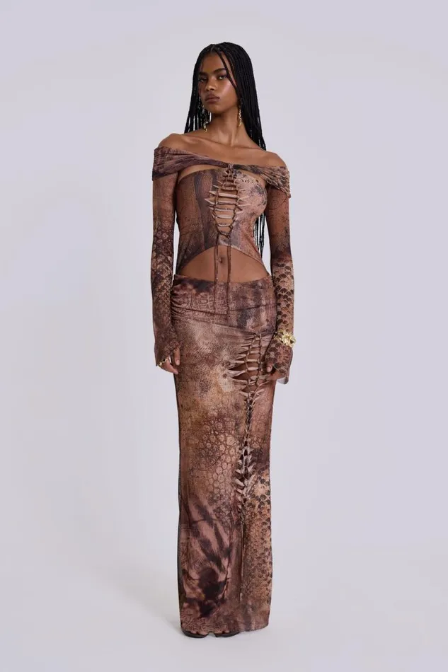 Jaded London Maxi Dresses Women Dahna Macrame Mesh Maxi Dress Multi
