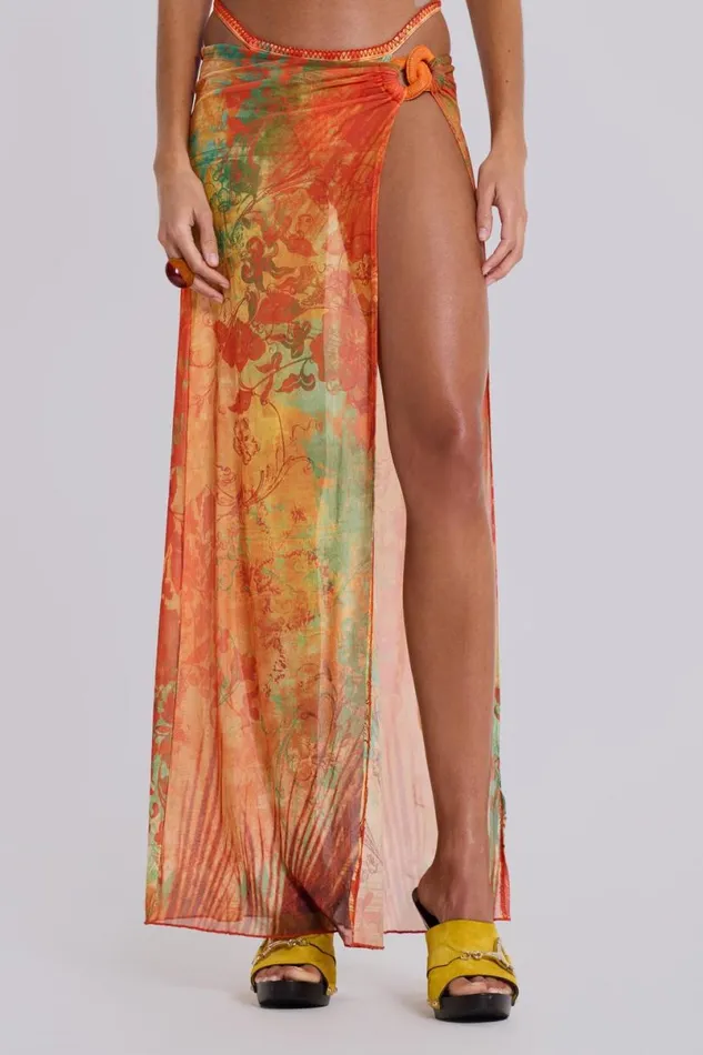 Jaded London Maxi Skirts Women Mari Asymmetric Maxi Skirt With Rattan Trim Multi Jaded London Maxi Skirts Women Mari Asymmetric Maxi Skirt With Rattan Trim Multi