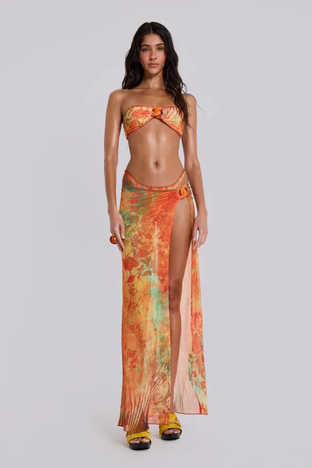 Jaded London Maxi Skirts Women Mari Asymmetric Maxi Skirt With Rattan Trim Multi