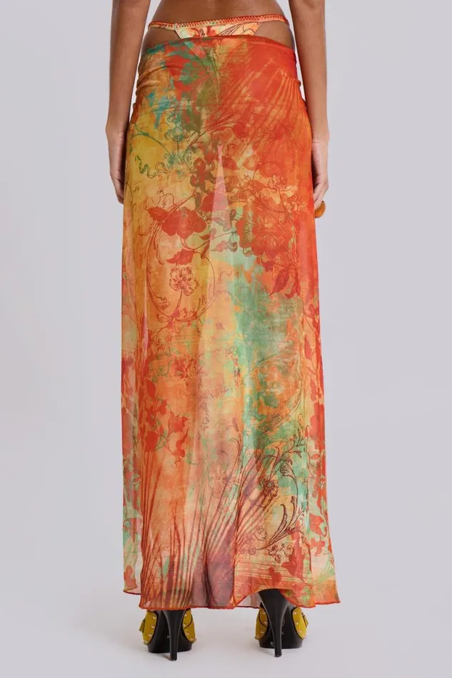 Jaded London Maxi Skirts Women Mari Asymmetric Maxi Skirt With Rattan Trim Multi